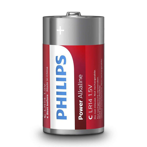 6x Philips Power Alkaline C LR14 1.5V Batteries for Toys & Electronics