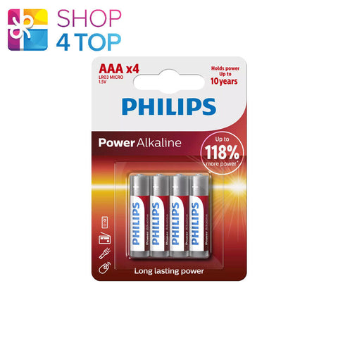 4x Philips Power AAA Alkaline Batteries LR03 1.5V Blister Pack