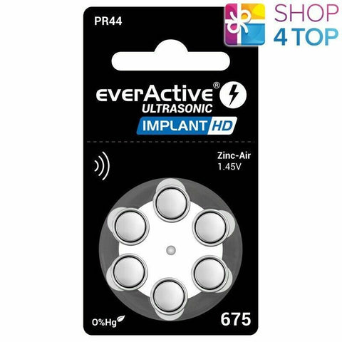 6 Everactive Ultrasonic Size 675 Pr44 Implant Hd Batteries Hearing Aid 1.45V NEW