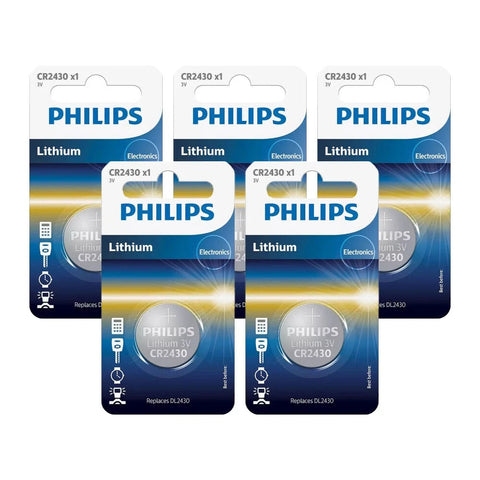 5x Philips CR2430 3V Lithium Coin Cell Button Batteries DL2430