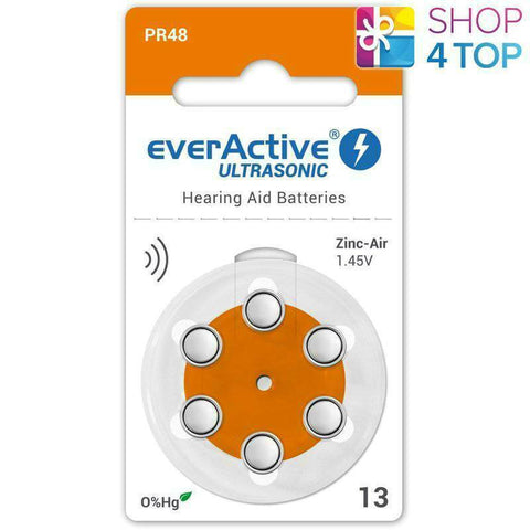 6 Everactive Ultrasonic 13 Pr48 Hearing Aid Batteries 1.45V Zinc NEW
