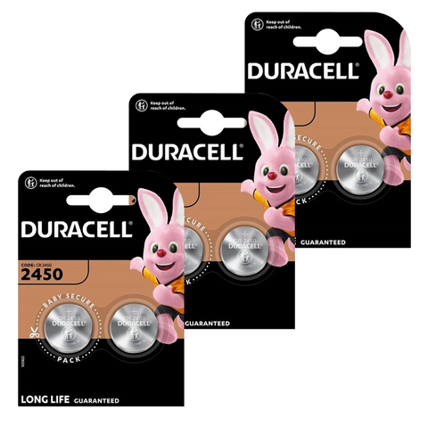 6x Duracell CR2450 3V Lithium Coin Cell Batteries DL2450 BR2450