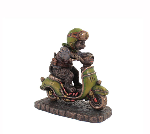 Italfama Italian Bronze Cat on Scooter Resin Figurine 14cm Decor