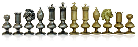 Italfama Luxury Large Brass Chess Set w/ Elm Board, Gold & Silver Pieces