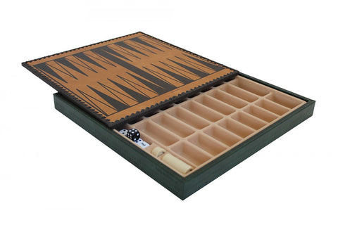Italfama Faux Leather Chess & Backgammon Board 35cm w/ Storage Gold Green