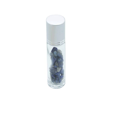 Sodalite Crystal Essential Oil Roller Bottle, Silver Cap, Refillable