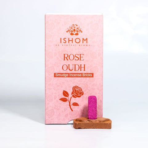 Ishom Rosewood Incense Smudge Bricks with Terracotta Burner, 15-Pack