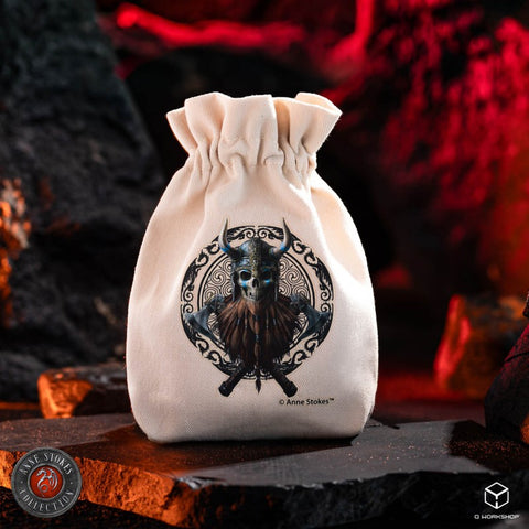 Anne Stokes Viking Skull Dice Pouch by Q-Workshop Black Drawstring Bag