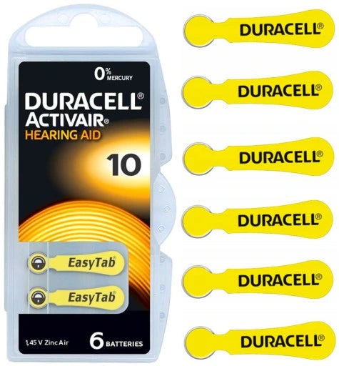 6x Duracell Activair Hearing Aid Batteries Size 10 Zinc Air 1.45V Mercury Free