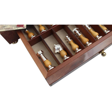 Italfama Brass & Wood Chess Set Elm Board with Drawer Handmade Italy