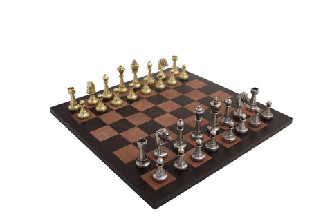 Italfama Metal Chess Set with Handmade Genuine Leather Board Italy