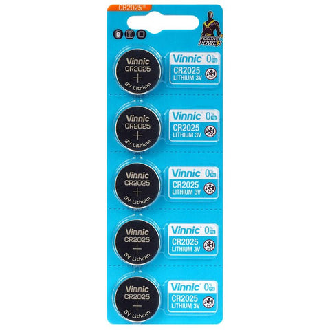 5x Vinnic CR2025 3V Lithium Coin Cell Batteries Mercury Free