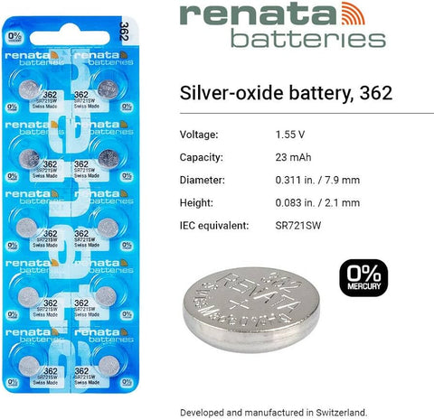 10x Renata 362 SR721SW 1.55V Silver Oxide Watch Batteries Pack