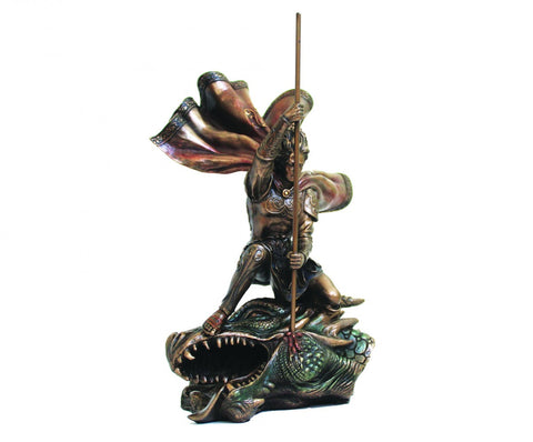 St George Slaying Dragon Bronze Resin Statue 29cm Italfama Italy