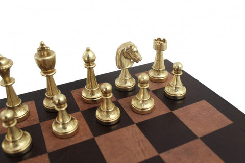 Italfama Metal Chess Set with Handmade Genuine Leather Board Italy