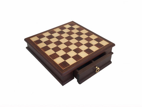 Italfama Mahogany Chess Board 32cm with Drawer Storage, Made in Italy