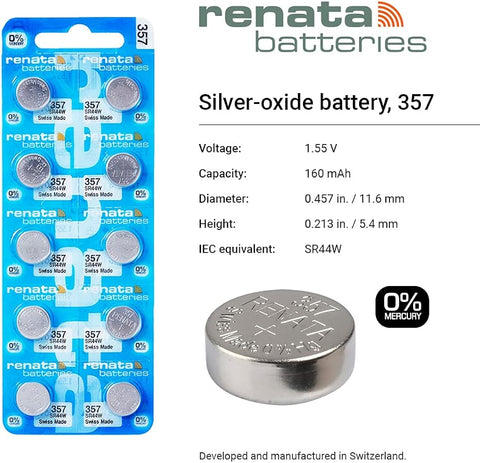 10x Renata 357 SR44W Silver Oxide 1.55V Watch Batteries LR44 303