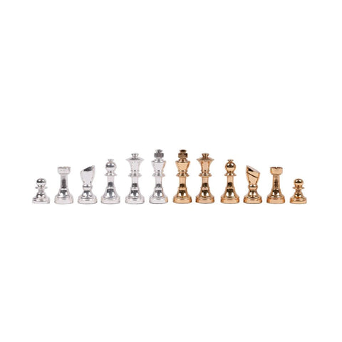 Italfama Brass Chess Set Gold Silver Pieces on Elm Board with Drawer