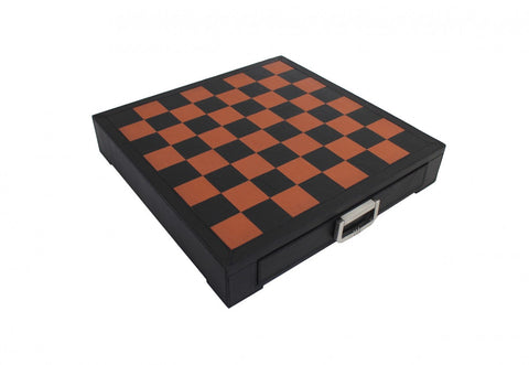 Italfama Renaissance Metal Chess Set with Leather Board & Storage Drawer