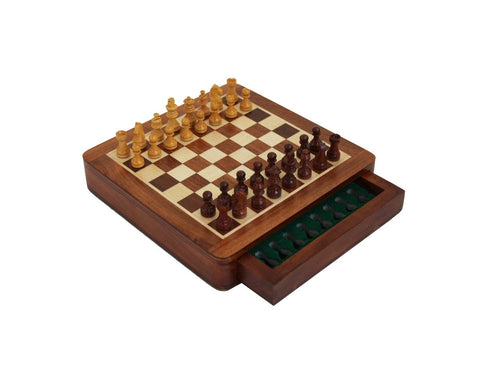 Italfama Magnetic Wooden Travel Chess Set with Storage Drawer 19.5cm