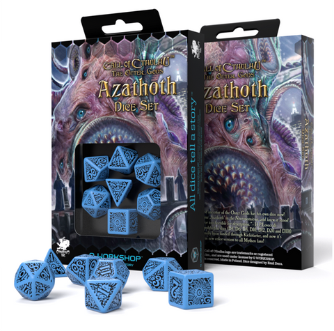 Q-Workshop Azathoth Dice Set 7pc Royal Blue Black Call of Cthulhu RPG