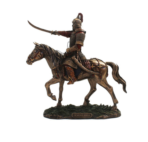 Genghis Khan Bronze Resin Statue Figurine 24cm, Hand-Finished Italfama