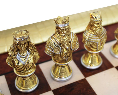 Italfama Medieval Pewter Chess Set w/ Elm Wood Board, Gold/Silver Handmade Italy