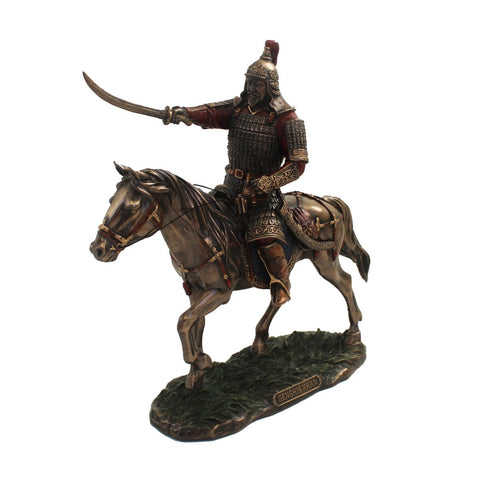 Genghis Khan Bronze Resin Statue Figurine 24cm, Hand-Finished Italfama