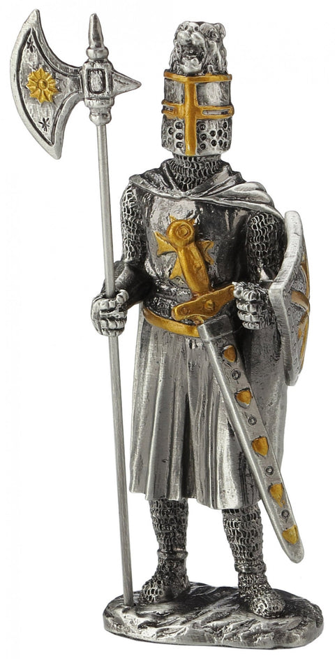 Italfama Pewter Crusader Knight with Halberd Figurine, 11cm, Made in Italy