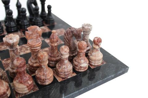 Italfama Handcrafted Pink & Black Marble Chess Set, 30cm, Leather Case, Italy