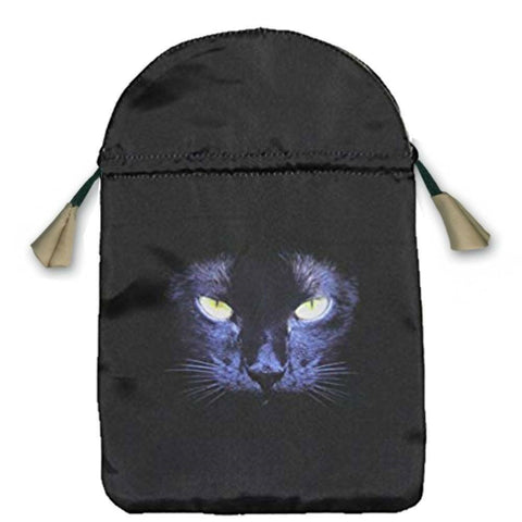 Black Satin Drawstring Bag with Cat Print 16x22.5cm Lo Scarabeo