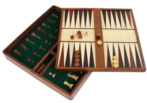Italfama Magnetic Wooden Chess Checkers & Backgammon Set 37x37cm