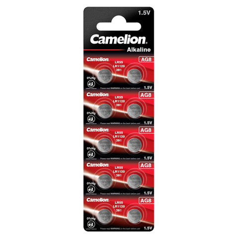 10x Camelion AG8 LR1120 LR55 391 Alkaline Button Cell Batteries 1.5V