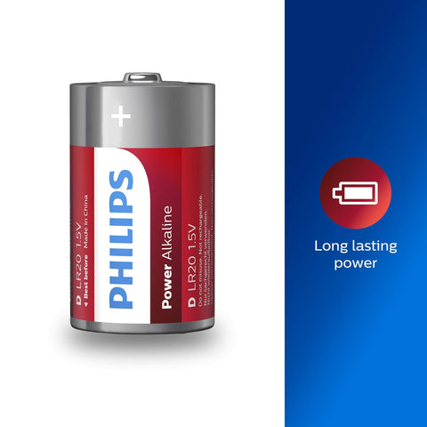 6x Philips Power D LR20 Alkaline Batteries 1.5V MN1300 Long Life