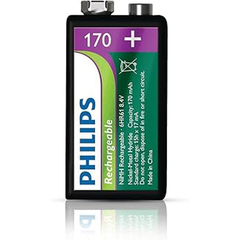 1x Philips Rechargeable 9V NiMH Battery 8.4V 170mAh 6HR61