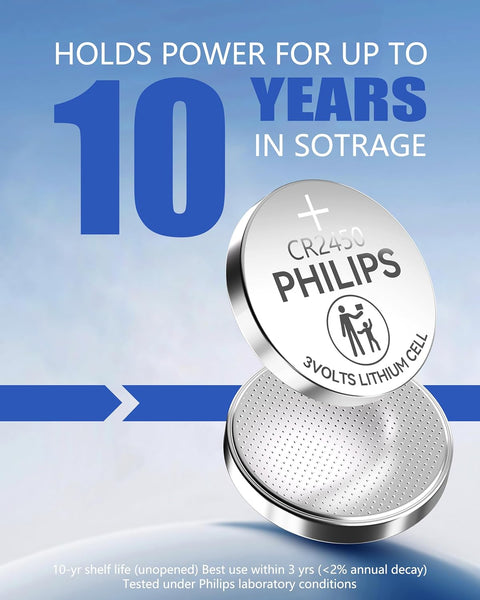 2x Philips CR2450 3V Lithium Coin Cell Battery DL2450 for Watches Remotes
