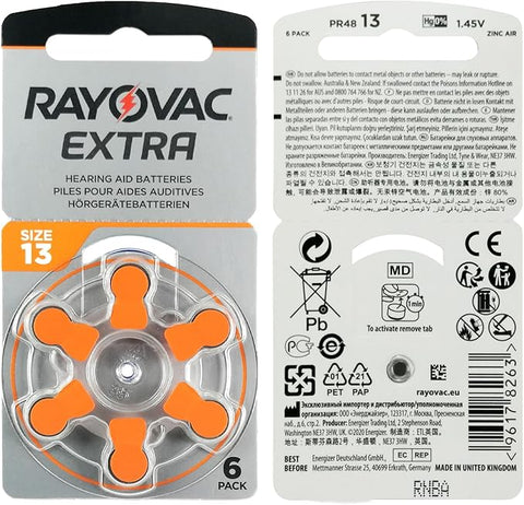 24x Rayovac Size 13 Hearing Aid Battery PR48 Mercury Free Long Lasting
