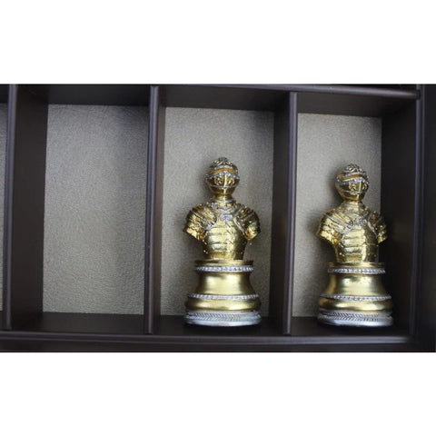 Italfama Medieval Pewter Chess Set Gold Silver Walnut Board Storage