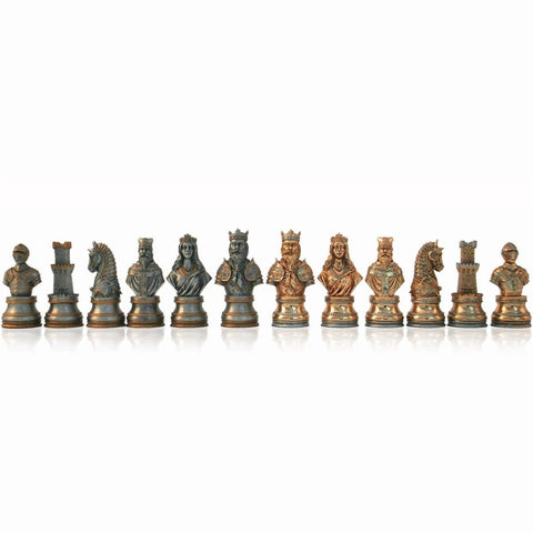 Italfama Medieval Pewter Chess Set Gold Silver Walnut Board Storage