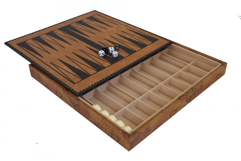 Arabic Chess Set Metal & Wood, Leather Board, Checkers & Backgammon Italfama