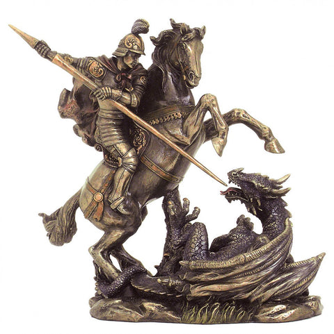 St George Slaying Dragon Bronze Resin Statue 21cm Italian Italfama