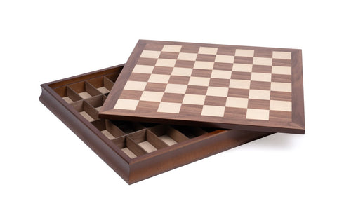 Italfama Walnut Maple Chess Board with Storage 42cm Made in Italy