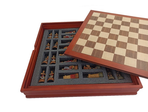 Italfama Camelot Chess Set Hand Painted Resin Pieces Walnut Board 37cm Storage