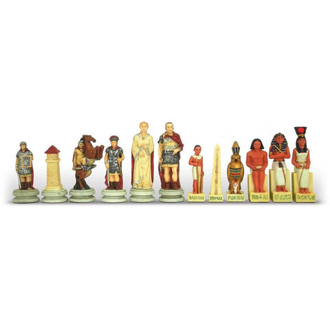 Italfama Roman vs Egyptian Chess Pieces Set, Hand Painted Resin, 8cm King