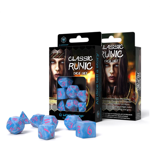 Q-Workshop Classic Runic Glacier Blue & Pink 7 Dice Set for RPG D&D