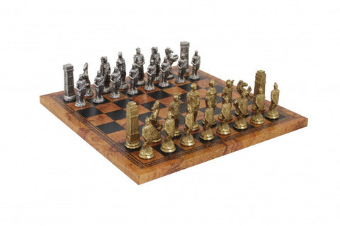 Romans vs Barbarians Metal Chess Set with Faux Leather Board by Italfama