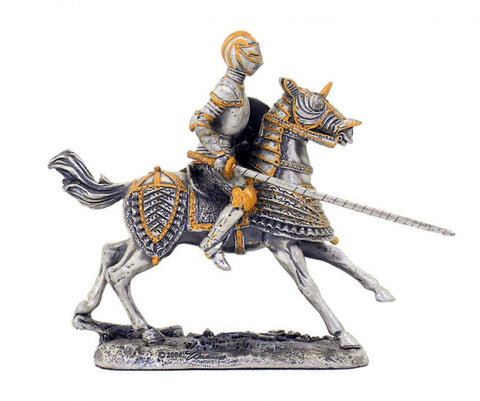 Italfama Hand-Painted Pewter Knight with Lance Figurine 10cm Italy