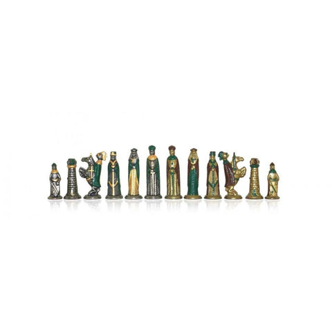 Medieval Metal Hand Painted Chess Pieces Set 6cm King by Italfama Italy