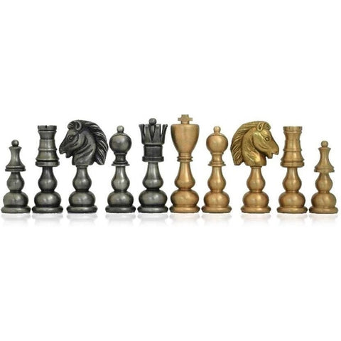 Italfama Italian Brass Chess Set Gold Silver Plated with Leather Board 53cm