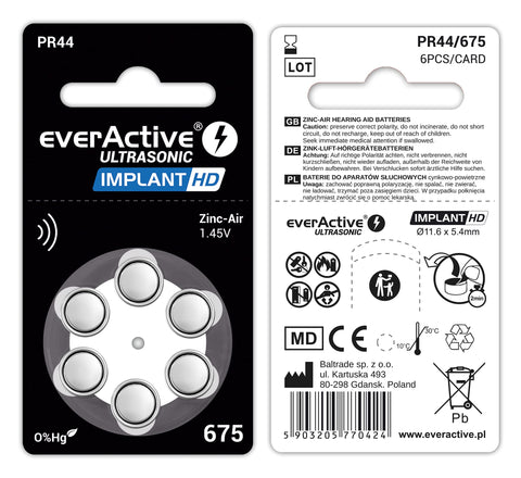 6x EverActive 675 PR44 Hearing Aid Implant Zinc Air Batteries 1.45V